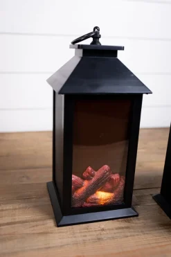 Decorator's Warehouse Christmas Accents^13.4” Battery Operated Fire Log Lantern With Timer