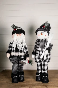 Decorator's Warehouse Christmas Accents^32” Black And White Buffalo Check Santa And Snowman Plush Figurine