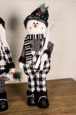 Decorator's Warehouse Christmas Accents^32” Black And White Buffalo Check Santa And Snowman Plush Figurine