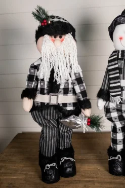 Decorator's Warehouse Christmas Accents^32” Black And White Buffalo Check Santa And Snowman Plush Figurine
