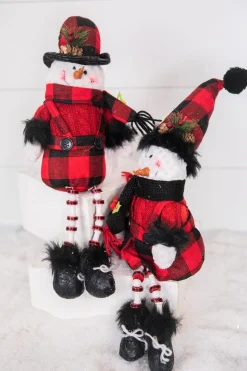 Decorator's Warehouse Christmas Accents^15” Buffalo Check Plush Snowman Shelf Sitter With Dangle Legs