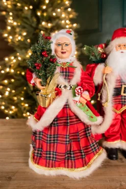 Decorator's Warehouse Christmas Accents^18” Buffalo Plaid Santa And Mrs. Claus Figurine Set