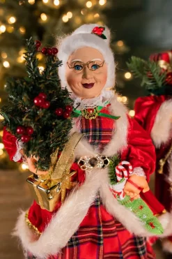 Decorator's Warehouse Christmas Accents^18” Buffalo Plaid Santa And Mrs. Claus Figurine Set