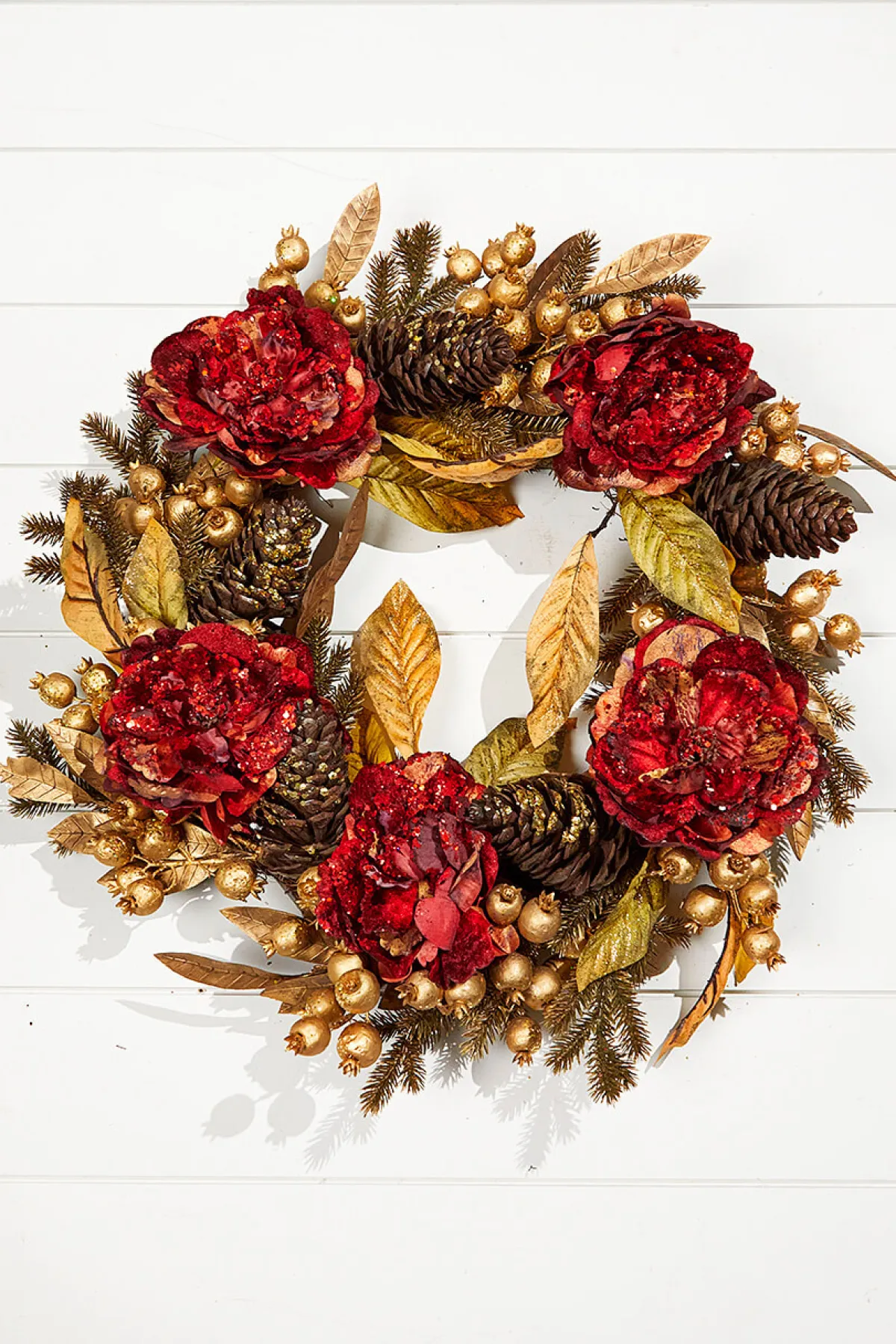 Decorator's Warehouse Christmas Wreaths^24" Burgundy & Gold Peony Laurel Berry Wreath