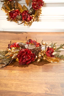 Decorator's Warehouse Christmas Accents^24" Burgundy/Gold Three Peony Laurel