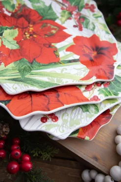 Decorator's Warehouse Christmas Accents^12” Ceramic Christmas Botanical Dinner Plates - Set Of 4