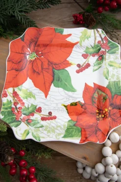 Decorator's Warehouse Christmas Accents^12” Ceramic Christmas Botanical Dinner Plates - Set Of 4