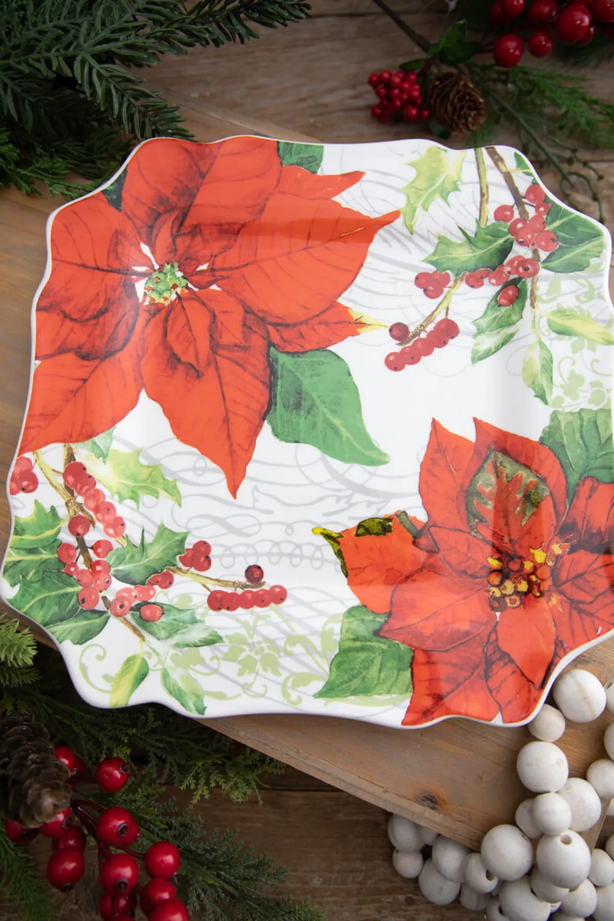 Decorator's Warehouse Christmas Accents^12” Ceramic Christmas Botanical Dinner Plates - Set Of 4