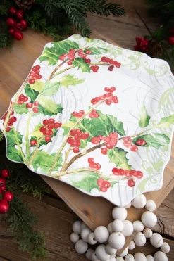 Decorator's Warehouse Christmas Accents^12” Ceramic Christmas Botanical Dinner Plates - Set Of 4