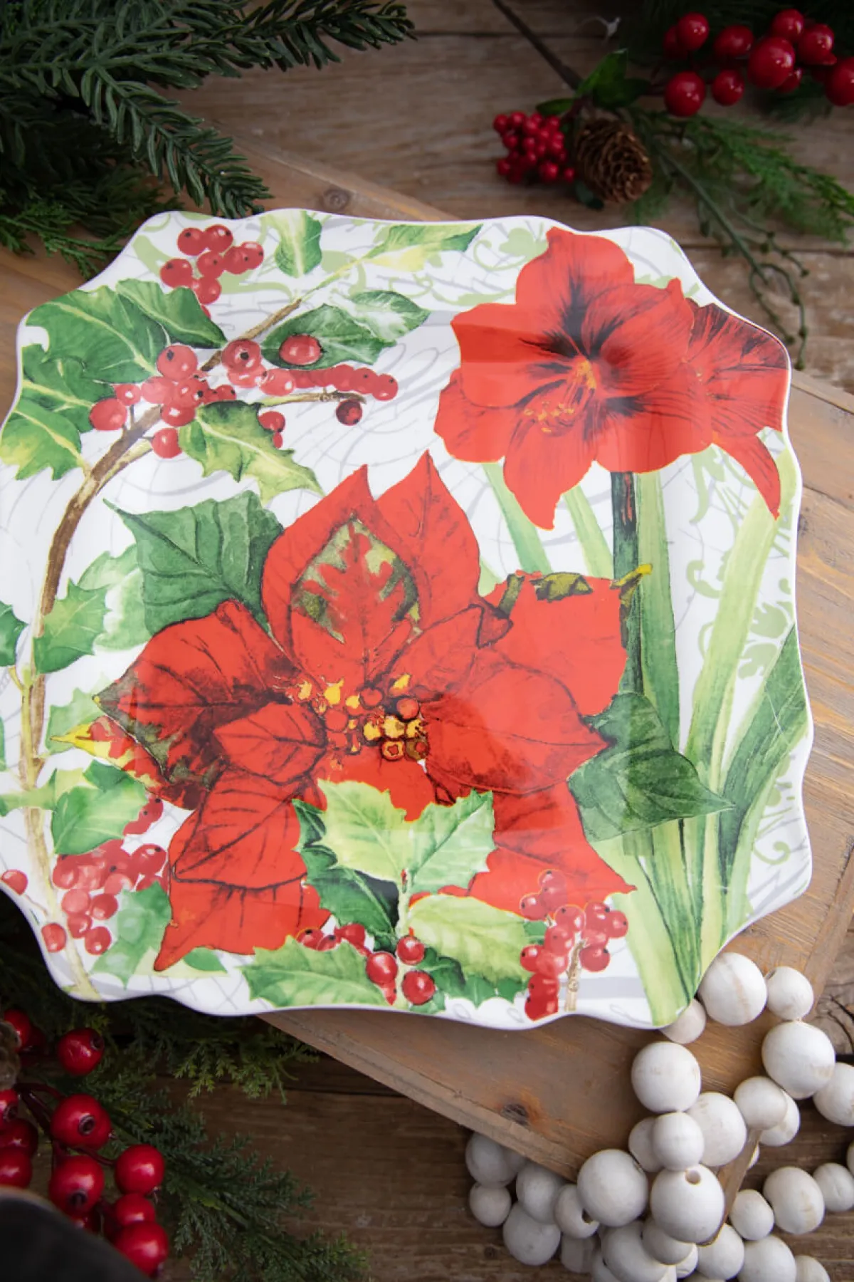 Decorator's Warehouse Christmas Accents^12” Ceramic Christmas Botanical Dinner Plates - Set Of 4