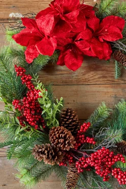 Decorator's Warehouse Christmas Wreaths^30” Christmas Amaryllis/Pine Wreath