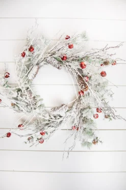 Decorator's Warehouse Christmas Wreaths^24” Christmas Flocked Pine Wreath With Jingle Bells