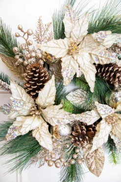 Decorator's Warehouse Christmas Wreaths^18” Christmas Poinsettia & Pine Wreath