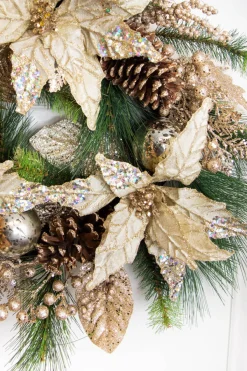 Decorator's Warehouse Christmas Wreaths^18” Christmas Poinsettia & Pine Wreath