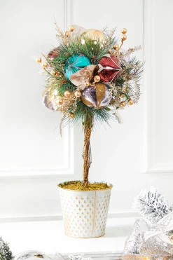 Decorator's Warehouse Christmas Accents^22" Christmas Topiary With Ball Ornaments - Small