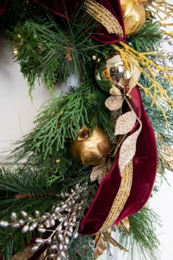 Decorator's Warehouse Christmas Wreaths^30” Cordless Prelit Crimson & Gold Holiday Wreath