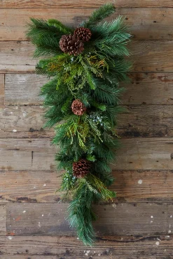 Decorator's Warehouse Christmas Teardrops|Natural Greenery^32" Deep Woods Mix Greens With Pinecones Teardrop