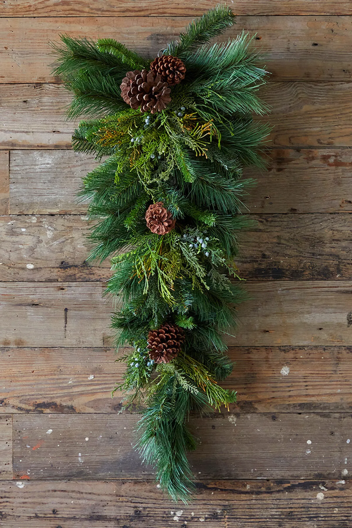 Decorator's Warehouse Christmas Teardrops|Natural Greenery^32" Deep Woods Mix Greens With Pinecones Teardrop