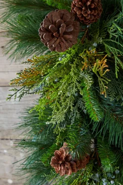 Decorator's Warehouse Christmas Teardrops|Natural Greenery^32" Deep Woods Mix Greens With Pinecones Teardrop