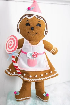 Decorator's Warehouse Christmas Accents^20” Fabric Pastel Gingerbread Man/Lady