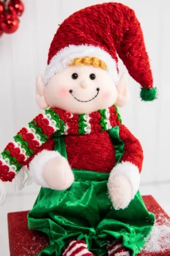 Decorator's Warehouse Christmas Accents^32” Fabric Sitting Christmas Candy Elf