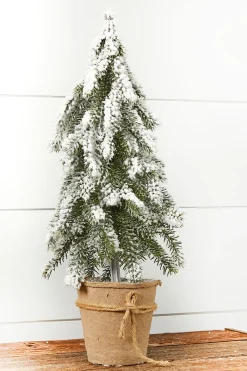 Decorator's Warehouse Christmas Accents^18” Frosted Downswept Pine In Burlap Pot