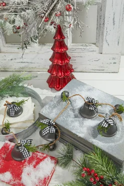 Decorator's Warehouse Christmas Accents^48” Galvanized Bells Garland With Country Check Bows
