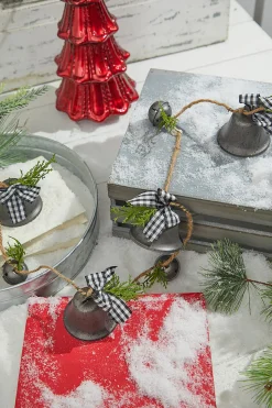 Decorator's Warehouse Christmas Accents^48” Galvanized Bells Garland With Country Check Bows
