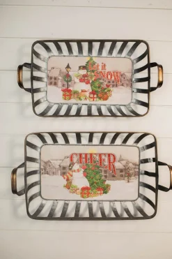 Decorator's Warehouse Christmas Accents^21” Galvanized Metal Holiday Snowman Baskets With Glitter Accent - Set Of 2