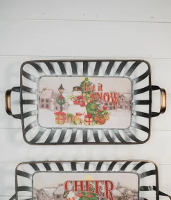 Decorator's Warehouse Christmas Accents^21” Galvanized Metal Holiday Snowman Baskets With Glitter Accent - Set Of 2