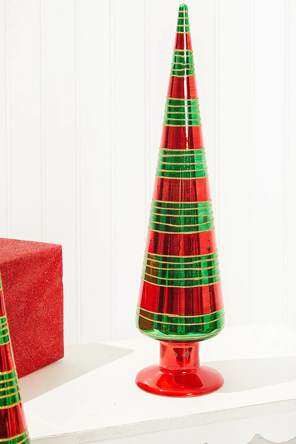 Decorator's Warehouse Christmas Accents^15" Glass With Glitter Stripe Tree