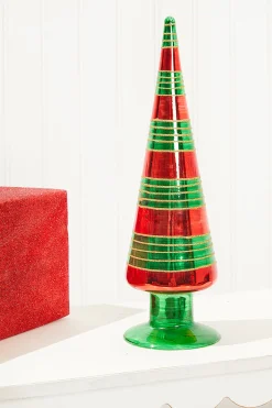 Decorator's Warehouse Christmas Accents^12" Glass With Glitter Stripe Tree
