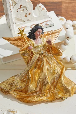 Decorator's Warehouse Christmas Accents^9" Gold Fabric Flying Black Angel Ornament