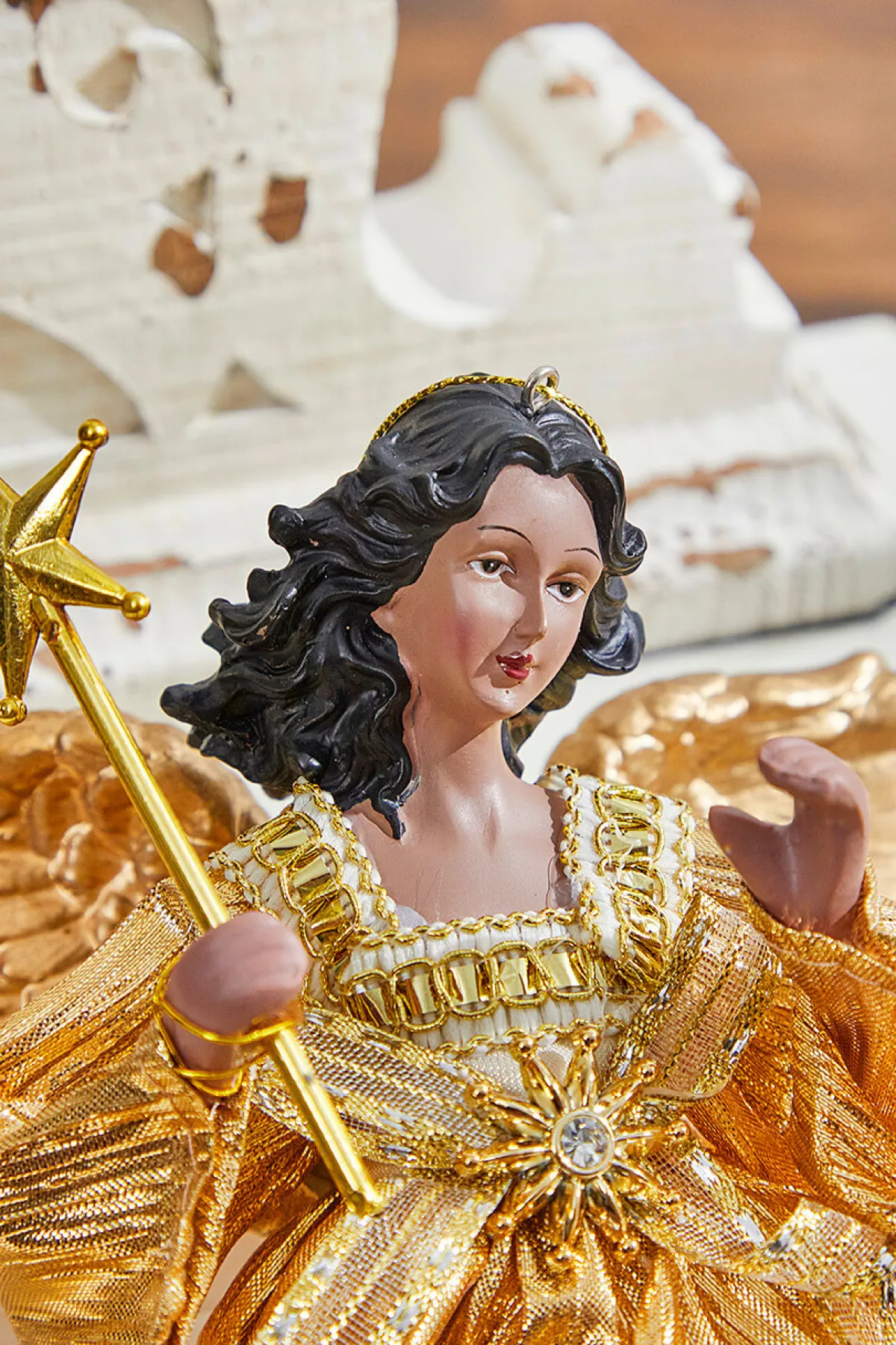 Decorator's Warehouse Christmas Accents^9" Gold Fabric Flying Black Angel Ornament
