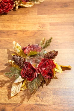 Decorator's Warehouse Christmas Accents^14" Gold Peony Laurel Candle Holder