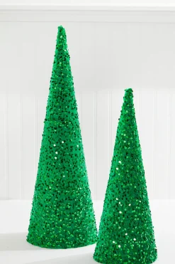 Decorator's Warehouse Christmas Accents^18"-24" Green Sequin Cone Tree - Set Of 2