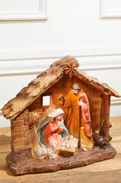 Decorator's Warehouse Christmas Accents^16" LED Resin Nativity In Creche With Timer