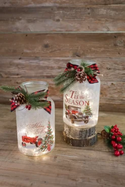 Decorator's Warehouse Christmas Accents^9.8” Lighted Frosted Glass Jar