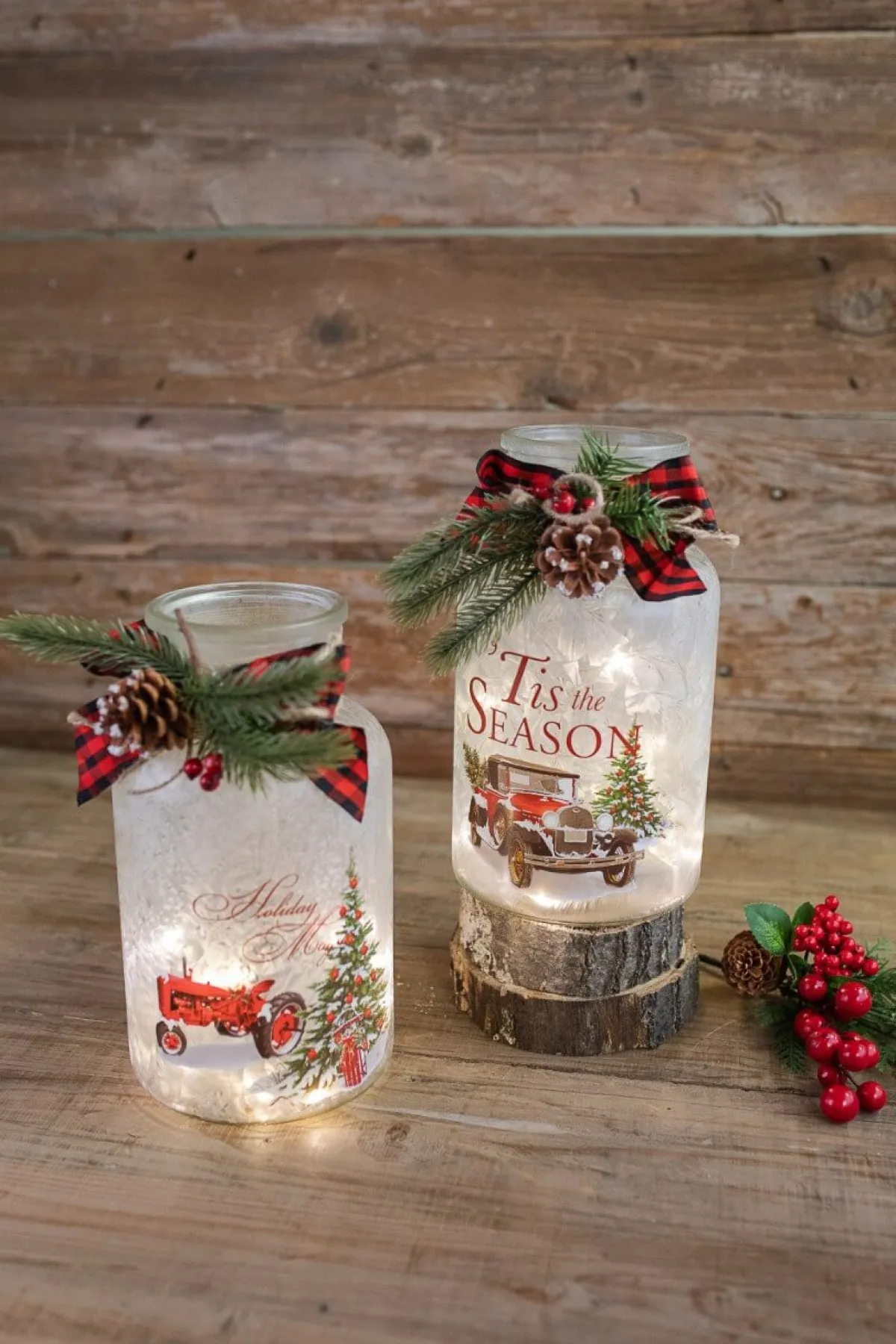 Decorator's Warehouse Christmas Accents^9.8” Lighted Frosted Glass Jar