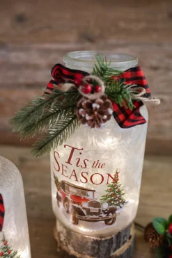 Decorator's Warehouse Christmas Accents^9.8” Lighted Frosted Glass Jar