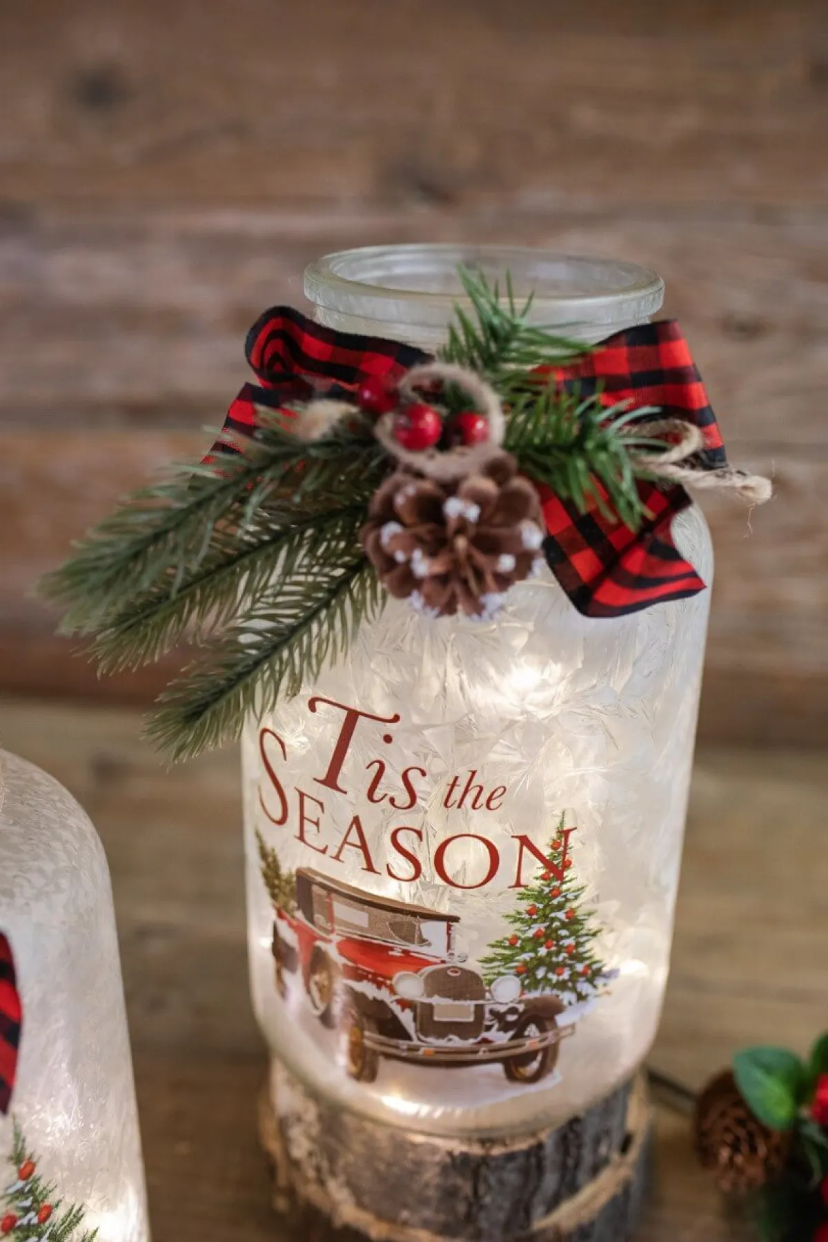 Decorator's Warehouse Christmas Accents^9.8” Lighted Frosted Glass Jar