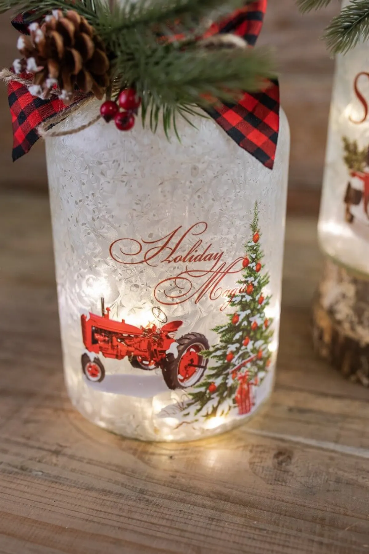 Decorator's Warehouse Christmas Accents^9.8” Lighted Frosted Glass Jar