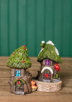 Decorator's Warehouse Christmas Accents^4.5” Mini Resin Light Up Holly Tree House
