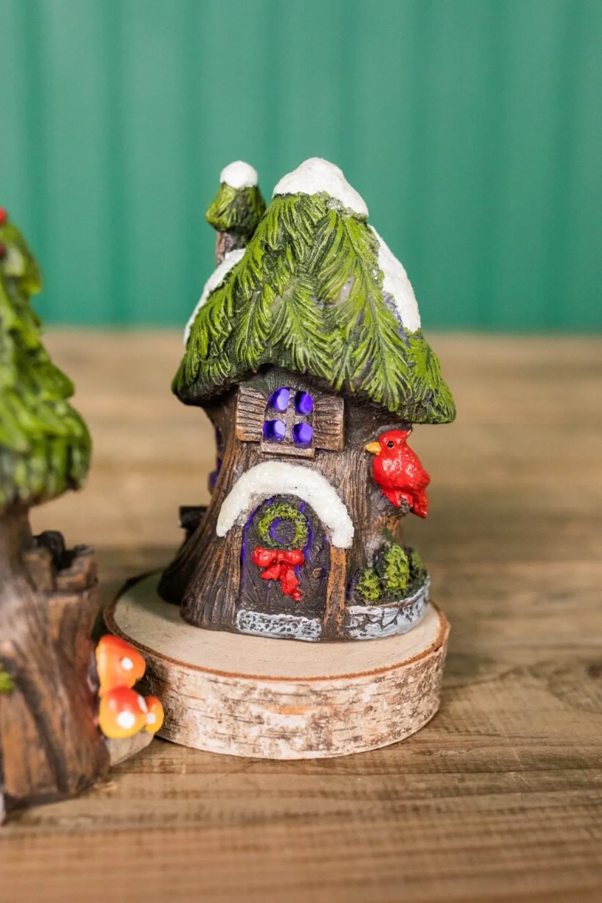 Decorator's Warehouse Christmas Accents^4.5” Mini Resin Light Up Holly Tree House