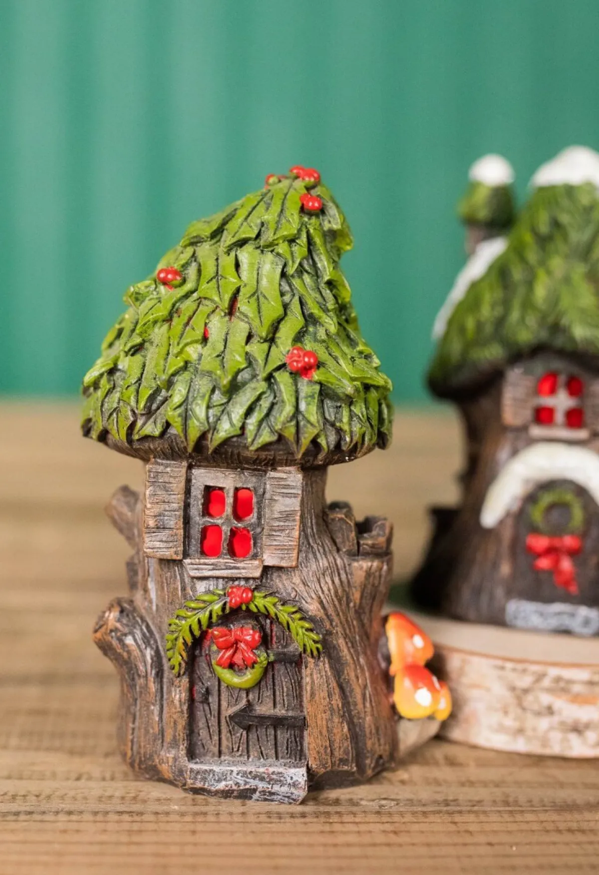 Decorator's Warehouse Christmas Accents^4.5” Mini Resin Light Up Holly Tree House