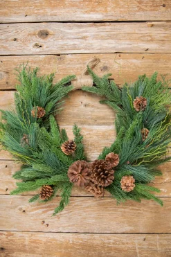Decorator's Warehouse Christmas Teardrops|Natural Greenery^26” Mixed Greens With Pine Cones Swag Wreath