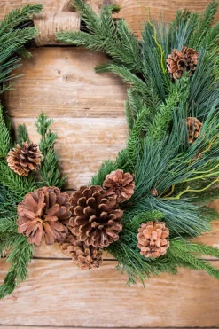 Decorator's Warehouse Christmas Teardrops|Natural Greenery^26” Mixed Greens With Pine Cones Swag Wreath