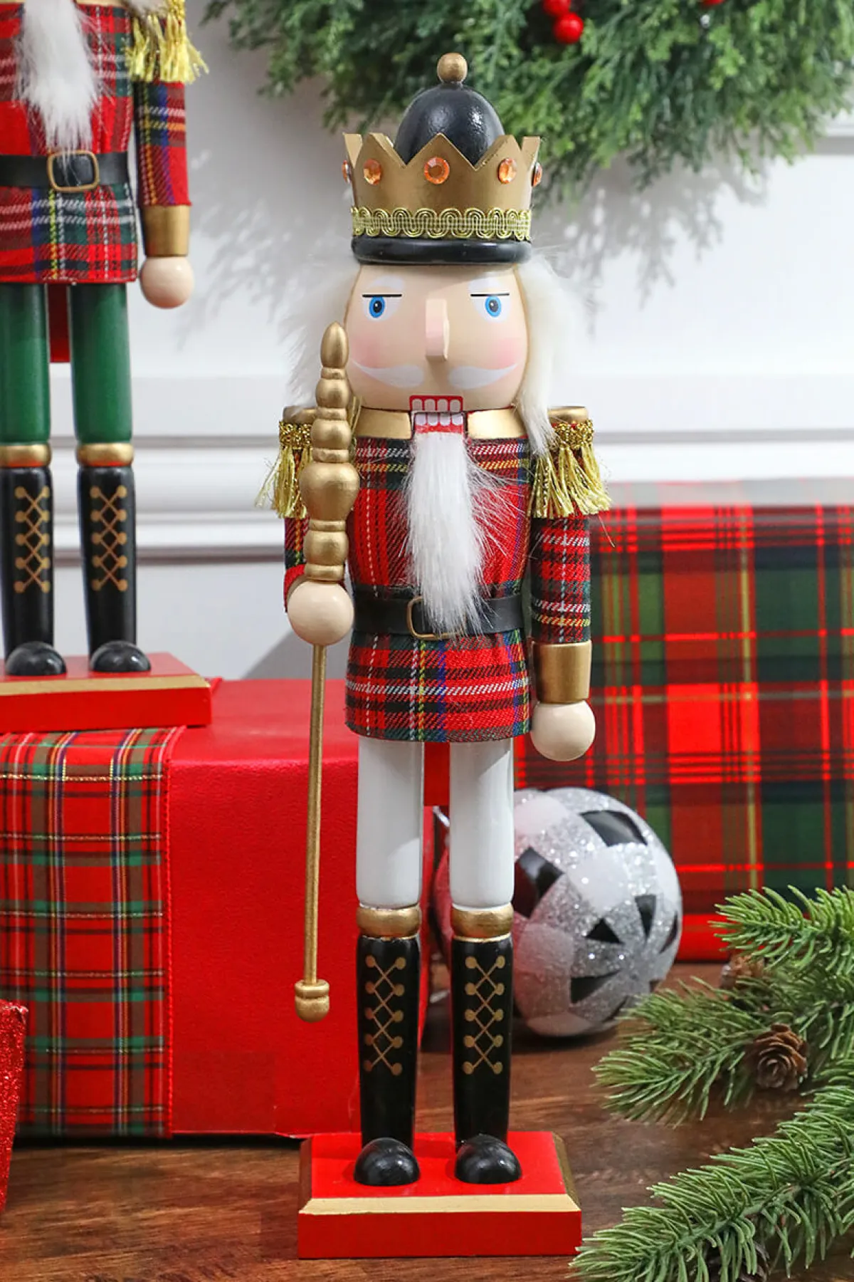 Decorator's Warehouse Christmas Accents^15” Plaid Christmas Nutcracker