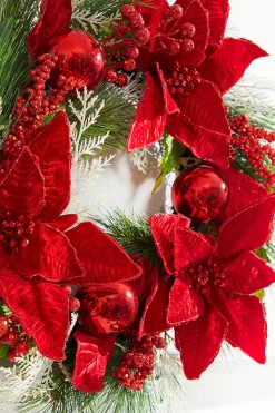 Decorator's Warehouse Christmas Wreaths^22” Poinsettia With Pine Wreath