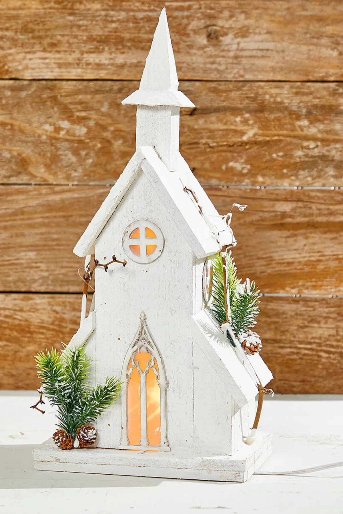 Decorator's Warehouse Christmas Accents^18" Pre-Lit Wooden Church